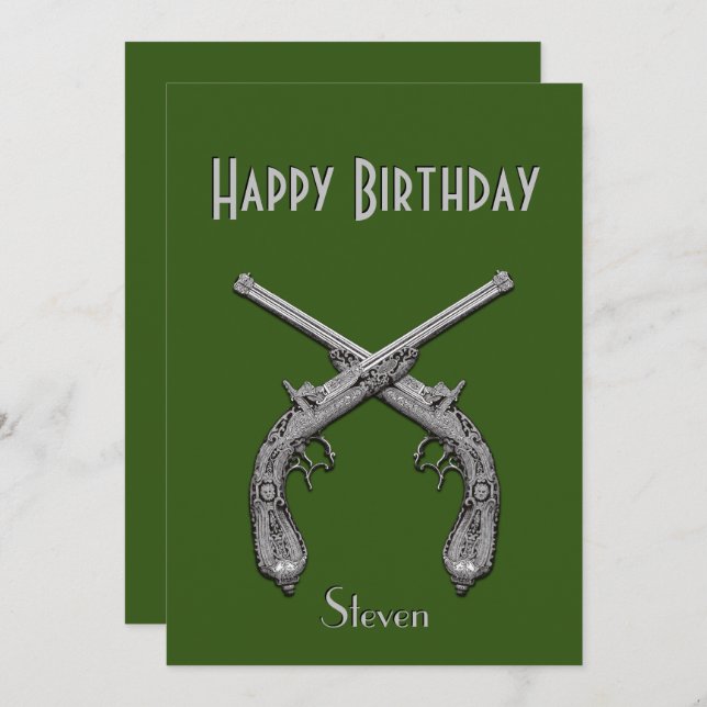 Pistols croisés Green Anniversaire Invitation (Devant / Derrière)