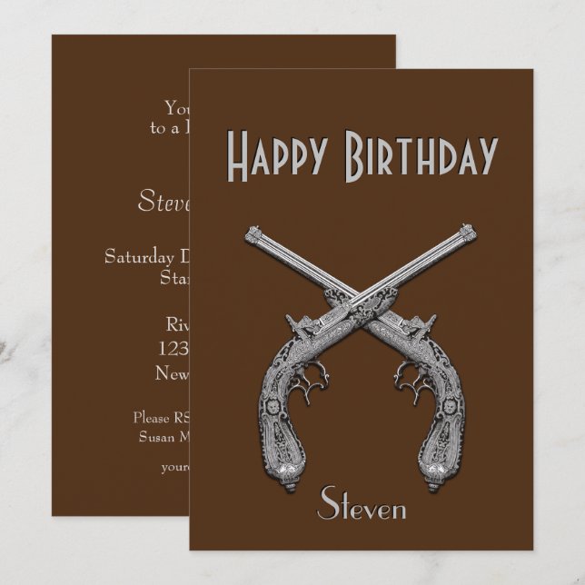 Pistols croisés Invitation de fête d'anniversaire  (Devant / Derrière)
