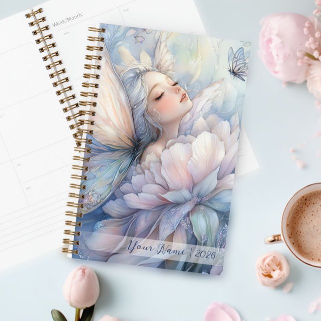 Pivoine de l'Aube (Peony Of The Dawn Planner in a table next to a cup of cappuccino)