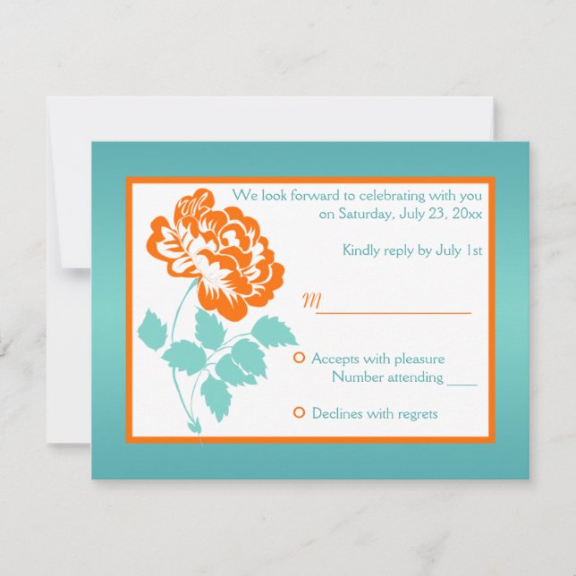 Pivoine orange avec carte de réponse turquoise (Devant)