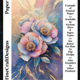 Pivoine papier craft CT4 rose bleu lavande et or
