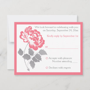 Pivoine Rose Corail avec Carte de Réponse Grise