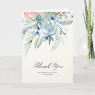 Pivoines aquarelles bleues et roses Merci