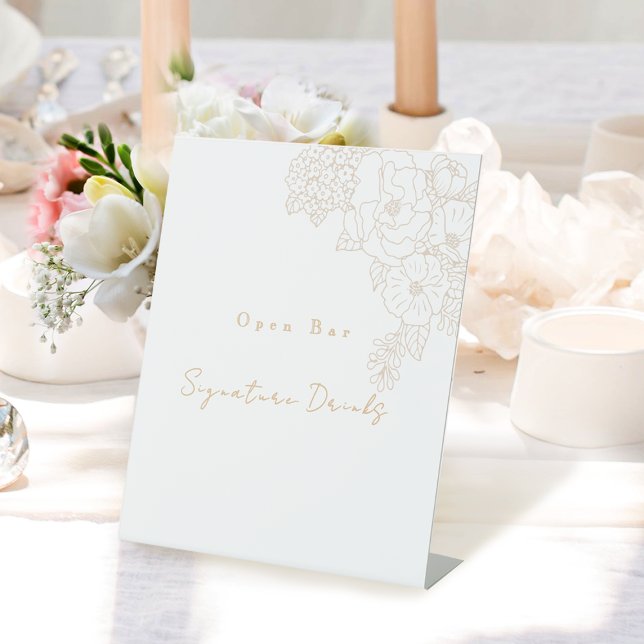 Pivoines blanches de mariage romantique Panneau de (Romantic Wedding Peonies Ivory White Drinks Wedding Sign.)