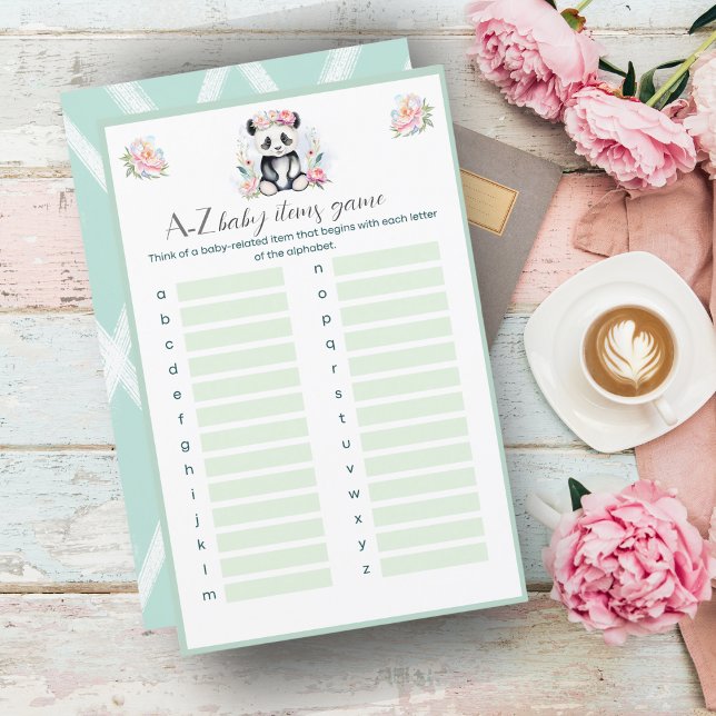 Pivoines de bébé panda Jungle Bébé A-Z Articles po (Baby Panda Peonies Jungle Baby A-Z Baby Items is a great baby shower game for your guest! )