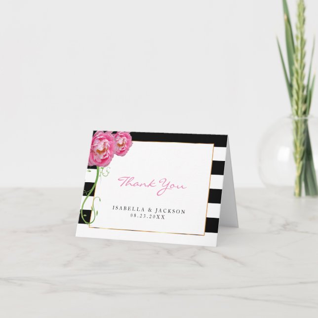 Pivoines Fleurs sur Fond Noir et Blanc - Merci (Devant)