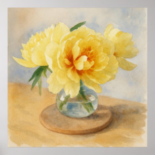 Pivoines jaunes - Impression d'art à l'aquarelle