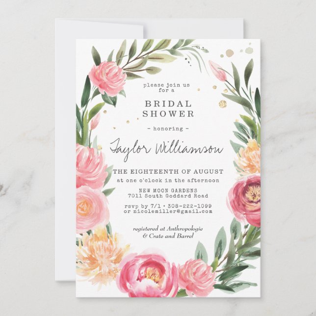 Pivoines roses | Invitation de douche de mariée fl (Devant)