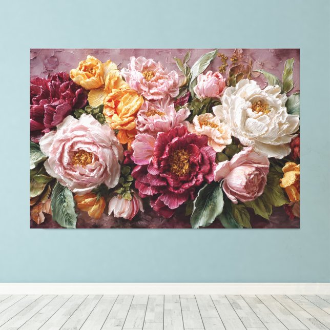 Pivoines rouges, roses et blanches – Art mural abs (Insitu (Plancher de Bois))