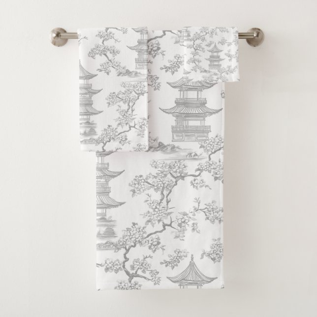 PixDezine Chinoiserie Grise Pagodes Fleurs de Ceri (En situation)