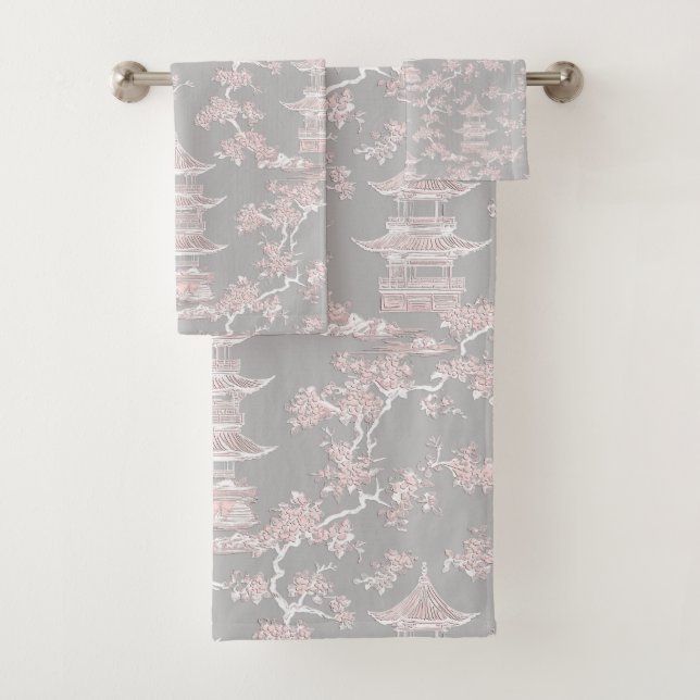 PixDezine Chinoiserie Grise Pagodes Fleurs de Ceri (En situation)