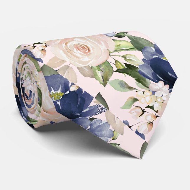 PixDezine Dusty Blue Blush Rose Cravate de la mari (Roulé)
