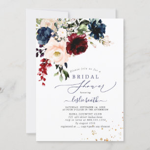 PixDezines Automne Blush Navy H2 Fleurs Invitation