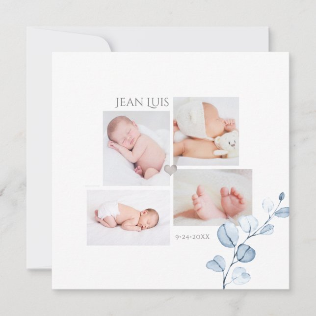 PixDezines Blue Eucalyptus Faire-part de naissance (Devant)