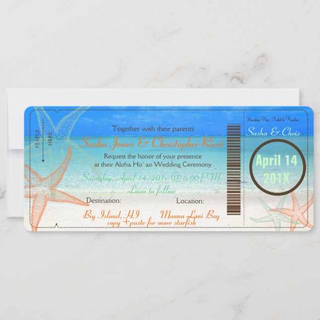 PixDezines Boarding Pass+Beach Wedding Invitations (Devant)