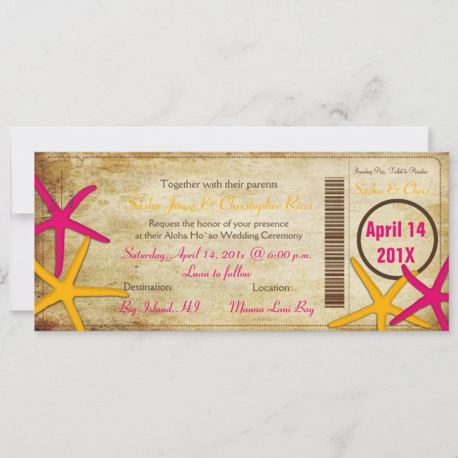 PixDezines Boarding Pass+Beach Wedding Invitations (Devant)
