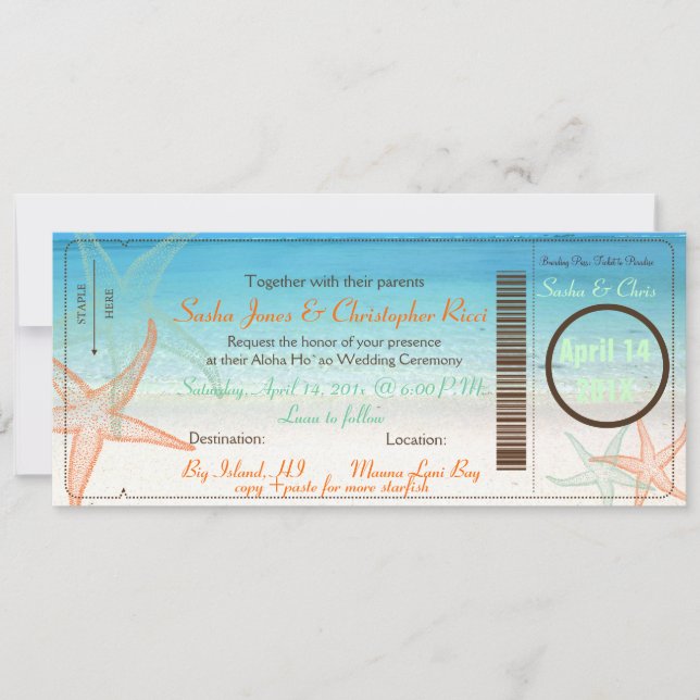 PixDezines Boarding Pass+Beach Wedding Invitations (Devant)