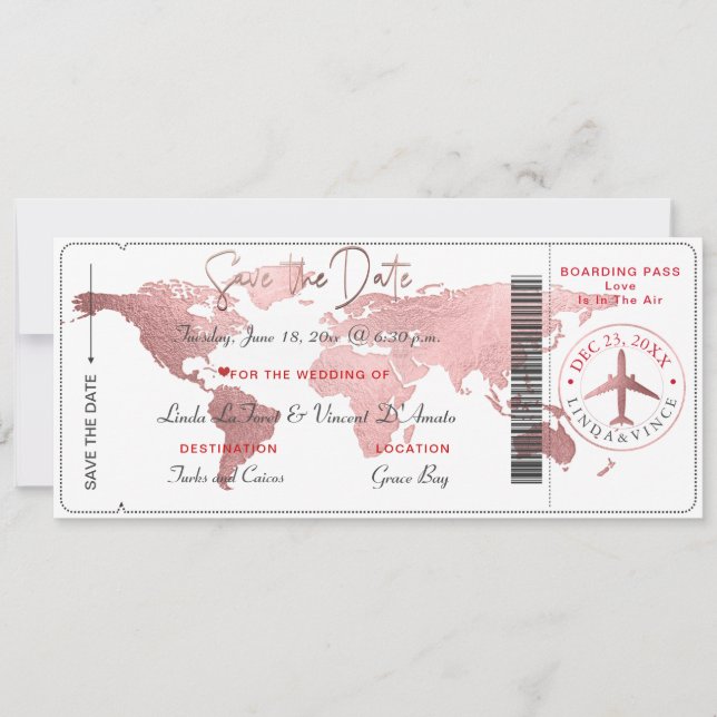 PixDezines Boarding Pass Sauvez la date, carte du  (Devant)