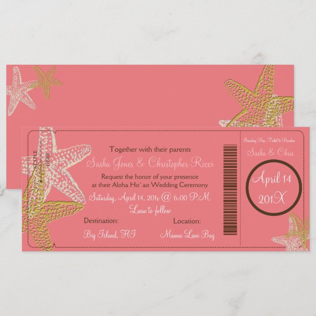PixDezines Boarding Pass+Starfish Invitations (Devant / Derrière)
