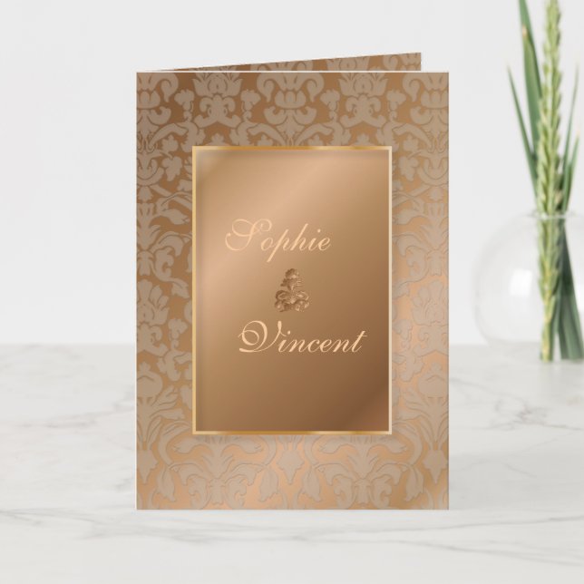 PixDezines Damask 4, Cuivre, invitations pliées (Devant)