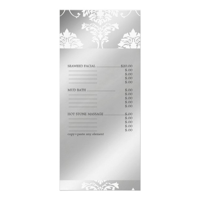 PixDezines Damask Blanc, Menu des services de Spa (Devant)