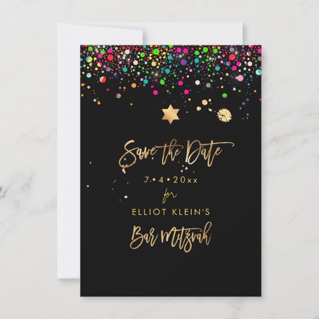 PixDezines Dazzled Rainbow Mitzvah Save the Date  (Devant)
