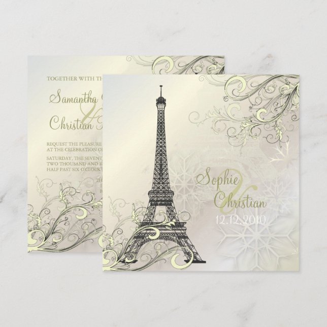 PixDezines EIFFEL PARIS+SNOWFLAKES INVITATIONS (Devant / Derrière)