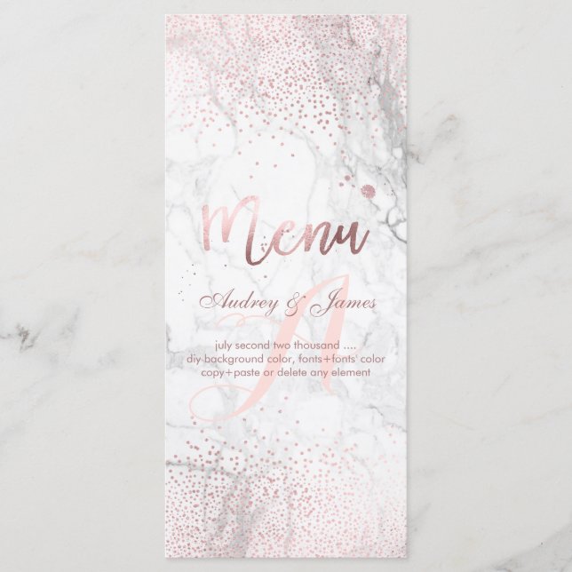 PixDezines Faux Rose éclatant Gold+Marble Menu (Devant)