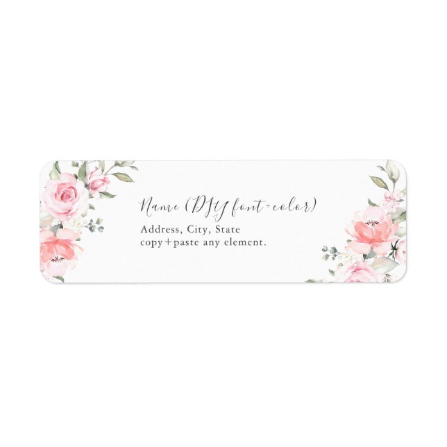 PixDezines Floral Aquarelle, Étiquette Rose Blush (Devant)