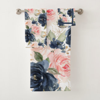 PixDezines H2 Bleu marine Roses rose tendre