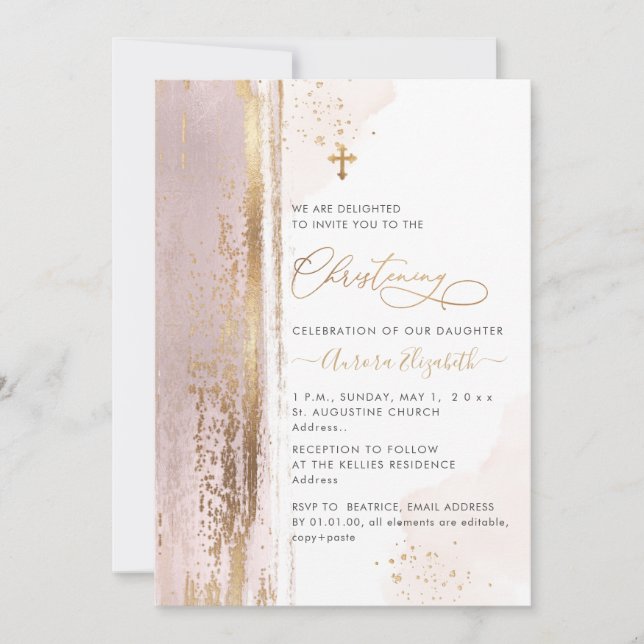 PixDezines H2 Blush Rose Christening Invitation (Devant)