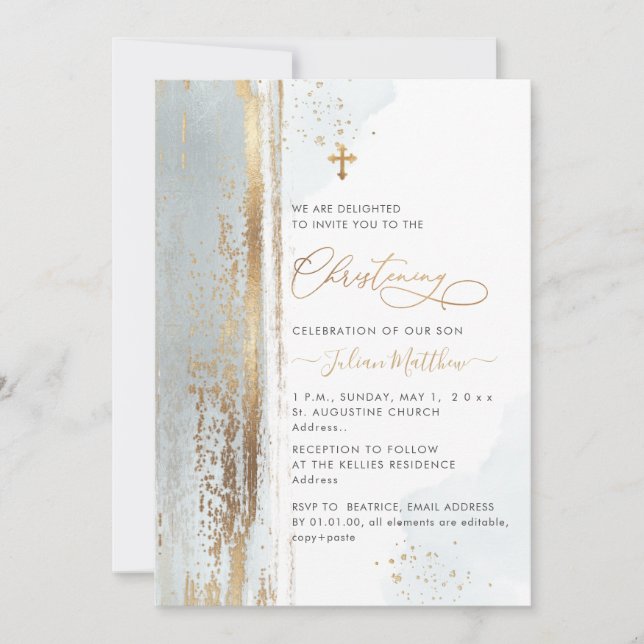 PixDezines H2 Dusty Blue Christening Invitation (Devant)
