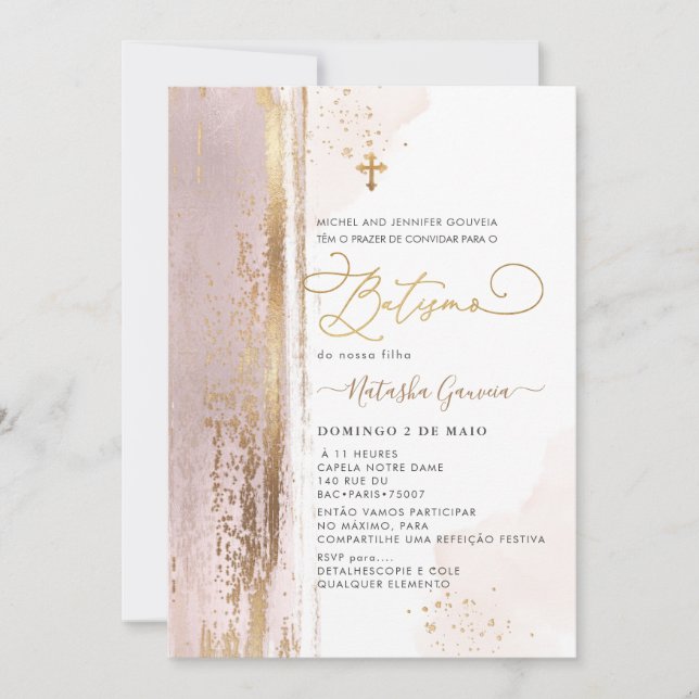 PixDezines H2 Dusty Rose Batismo Invitation (Devant)