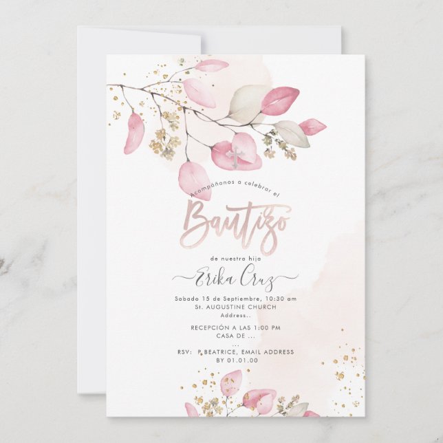 PixDezines H2 Eucalyptus Bautizo Invitation (Devant)