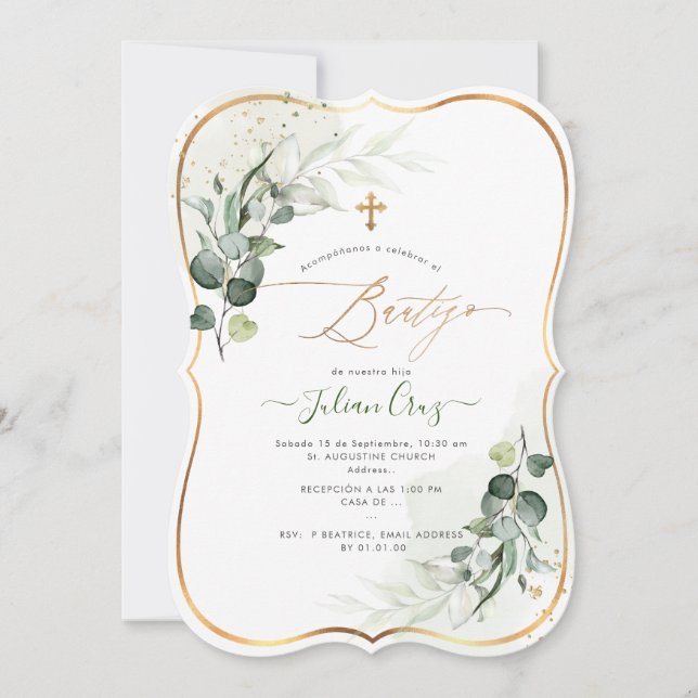 PixDezines H2 Eucalyptus Bautizo Invitation (Devant)