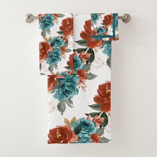 PixDezines H2 Fleurs Teal Rouille Orange Roses   (En situation)
