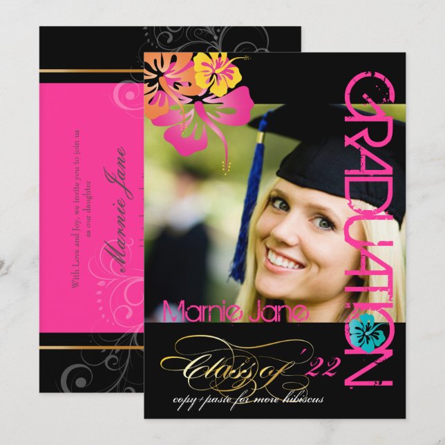 PixDezines HIBISCUS GRADUATION INVITATIONS (Devant / Derrière)