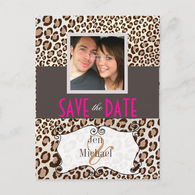 PixDezines Leopard, Save Date Photo cartes postale (Devant)