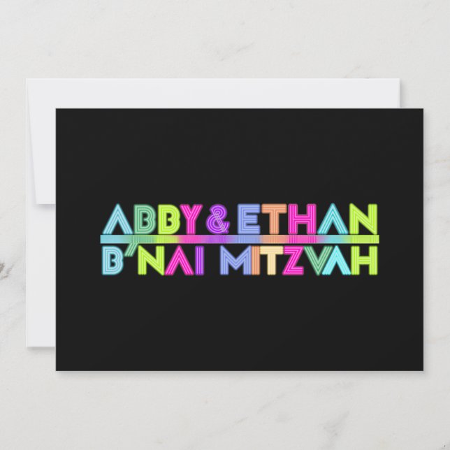 PixDezines Neon Lights B'nai Mitzvah ✡ Invitation (Devant)