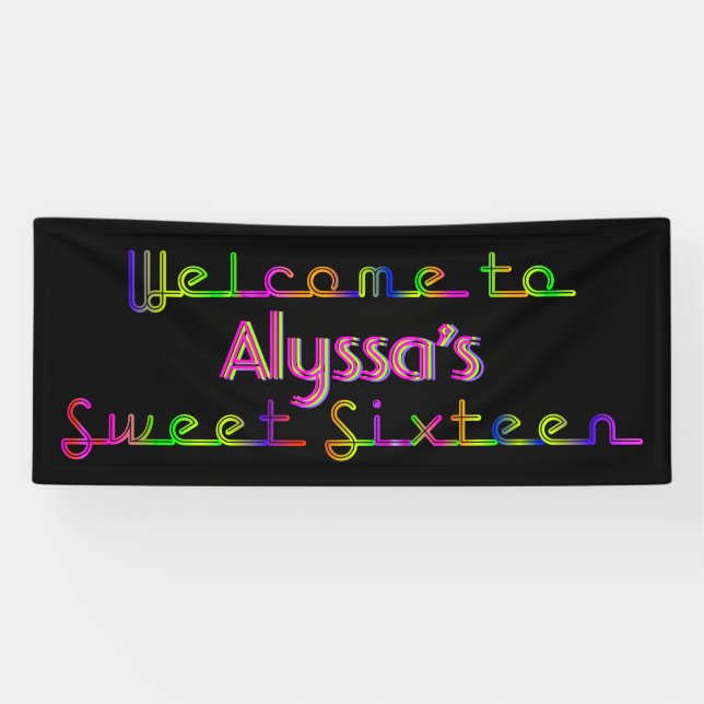 PixDezines Neon Lights Sweet 16 Bannière 6'x2.5' (Horizontal)