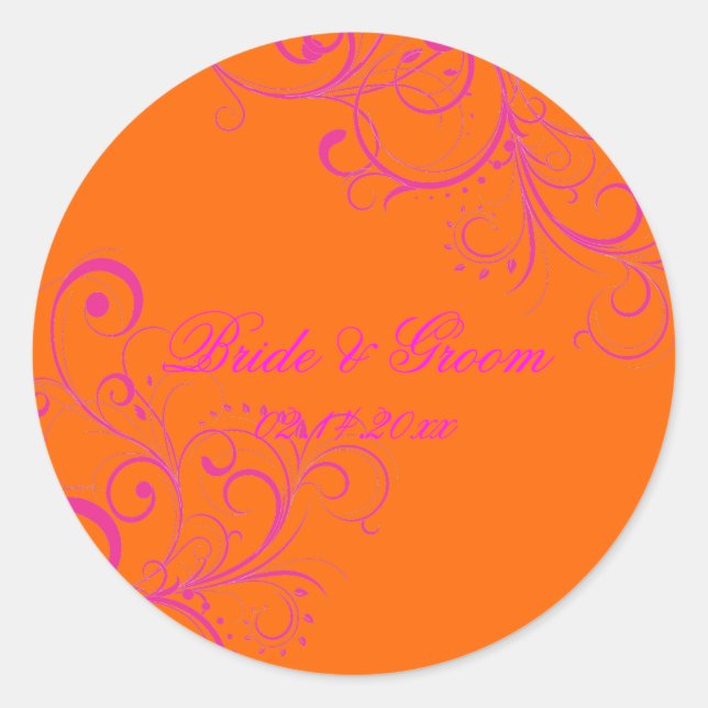 PixDezines Orange + Pink Swirls stickers mariage (Devant)