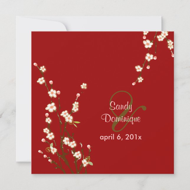 PixDezines Peach Sakura, invitations de mariage (Devant)