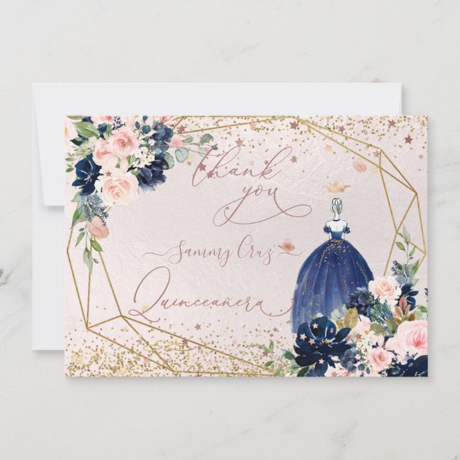 PixDezines Quinceanera Navy Blue Carte de remercie (Devant)