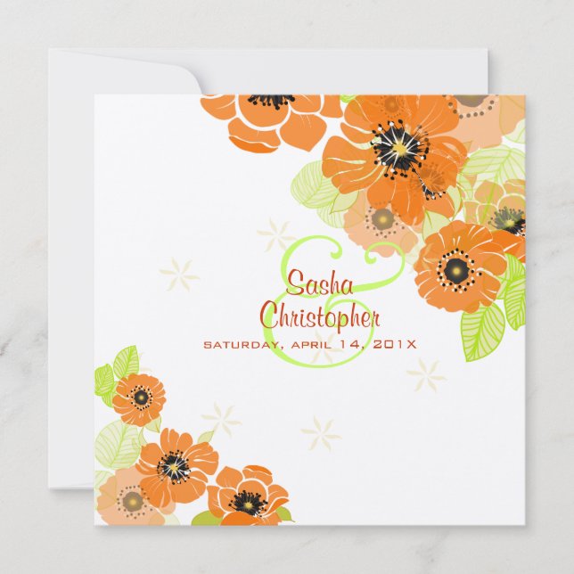 PixDezines Rétro Poppies Invitations De Mariage (Devant)