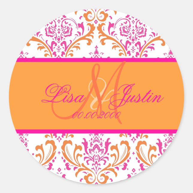 PixDezines Rossi Damask,  autocollants de monogram (Devant)