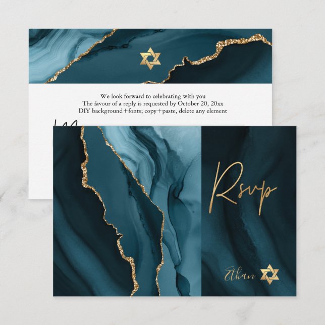 PixDezines RSVP aquarelle Bar Mitzvah Agate ✡ (Devant / Derrière)