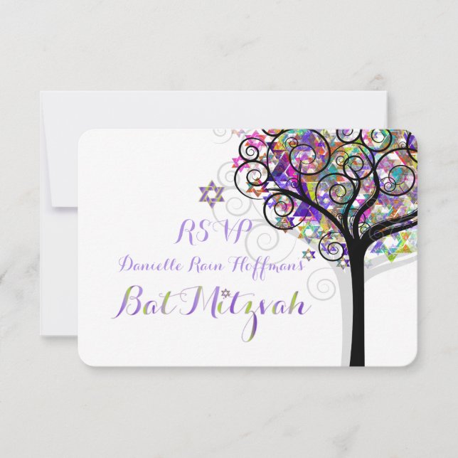 PixDezines RSVP ARBRE DE VIE BAT MITZVAH/POURPRE (Devant)