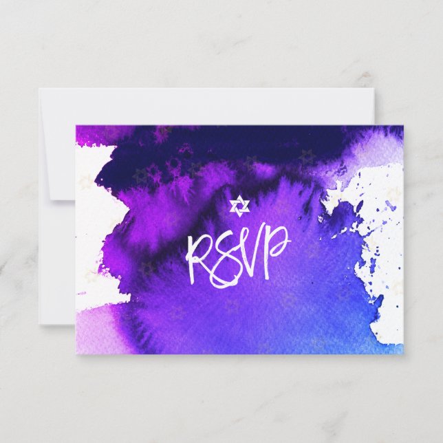 PixDezines RSVP Bar Mitzvah, ✡ d'aquarelle violet (Devant)