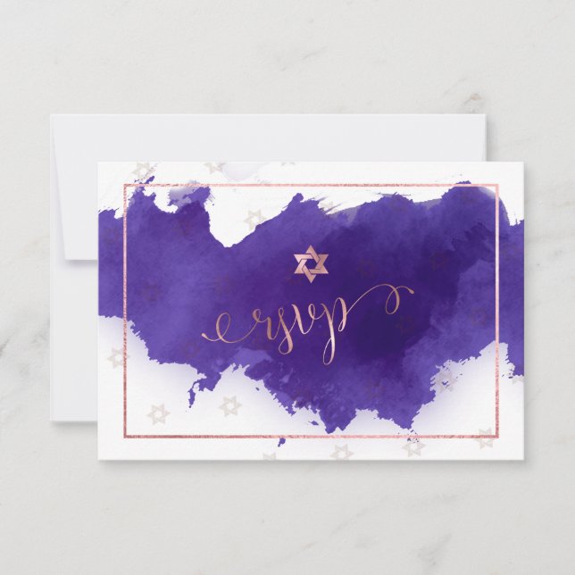 PixDezines RSVP Bat Mitzvah, aquarelle violette✡ (Devant)