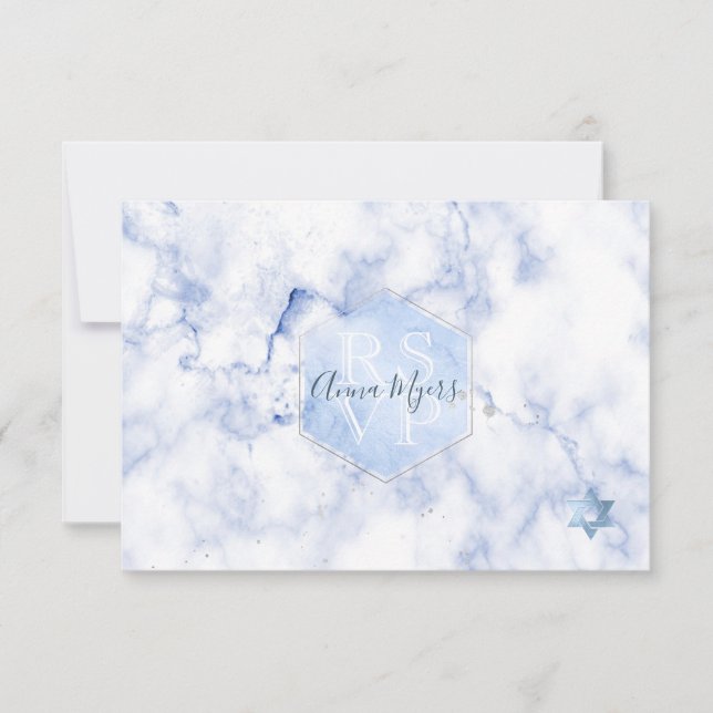 PixDezines RSVP Blue Honeycomb+Marble Mitzvah ✡ (Devant)